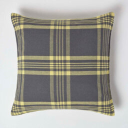 Homescapes Grey & Yellow Tartan Pattern Cushion Cover, 60 X 60 Cm