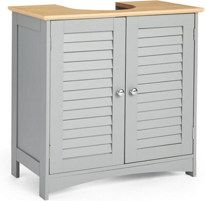 Under Sink Storage Cabinet Grey Bathroom Cupboard With Shutter Doors And Shelf Freestanding Unit H60Xl60Xw30Cm - image 1