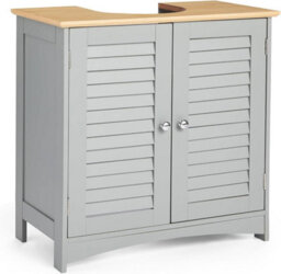Under Sink Storage Cabinet Grey Bathroom Cupboard With Shutter Doors And Shelf Freestanding Unit H60Xl60Xw30Cm