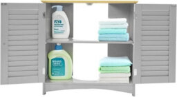 Under Sink Storage Cabinet Grey Bathroom Cupboard With Shutter Doors And Shelf Freestanding Unit H60Xl60Xw30Cm - thumbnail 6
