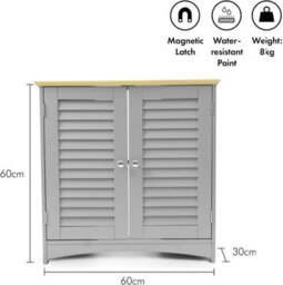 Under Sink Storage Cabinet Grey Bathroom Cupboard With Shutter Doors And Shelf Freestanding Unit H60Xl60Xw30Cm - thumbnail 7
