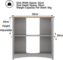 Under Sink Storage Cabinet Grey Bathroom Cupboard With Shutter Doors And Shelf Freestanding Unit H60Xl60Xw30Cm - thumbnail 3