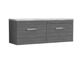 Balterley Millwich Contemporary 2 Drawer Wall Hung Vanity Unit With Laminate Black Galaxy Granite Worktop, Anthracite Woodgrain, 1200mm - thumbnail 1