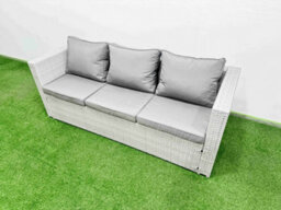 Fimous 9 Seat Garden Furniture Set Pe Ratten Garden Sofa Set With Rectangular Dining Table Big Stool 2 Side Tables Light Grey - thumbnail 4