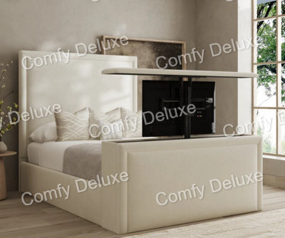Comfy Deluxe Smartflix Tv Bed Frame Green Plush Velvet Superking 6Ft With 54Inch Headboard - image 1