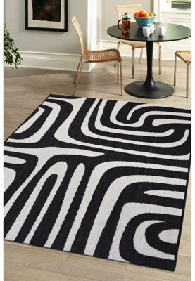 Melrose County Zebra Black Design Flatweave Indoor Outdoor Medium Area Rug 10mm Pile Height - 120/170Cm - image 1