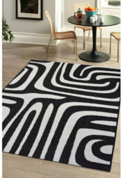 Melrose County Zebra Black Design Flatweave Indoor Outdoor Medium Area Rug 10mm Pile Height - 120/170Cm - thumbnail 1
