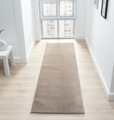 Comfy Washable Low Pile Living Room Area Rug - Anti-Slip Felt Backing Beige 60Cm X 200Cm - image 1