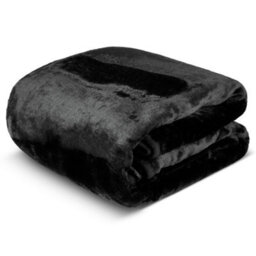 Bravich Hibernate Collection Soft Faux Mink Throw Thick Luxury Blanket - Double Midnight Black - thumbnail 4