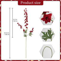 5 Pack Artificial Red Silk Delphinium Flowers With Long Stems For A Large Vase, Perfect Wedding Centerpiece (Dark Red) - thumbnail 2