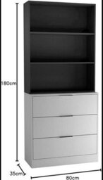 Urbn-Living Urbnliving Height 180Cm Grey Drawers & Black Bookcase 80Cm Width 3 Tier Wooden Storage Chest Cabinet & Display Bookcase Shelving - thumbnail 2