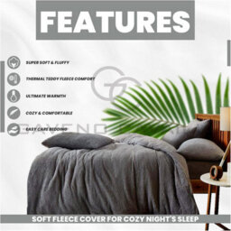 Gc Gaveno Cavailia Teddy Fleece Single Silver Duvet Set With Matching Pillowcase Fluffy Warm & Cosy Super Soft Bedding Set - thumbnail 3