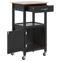 Wyld And Coco Essentials Kitchen Trolley Black With Light Rubberwood Top Drawer And Cabinet 60 X 48 X 91 Cm - thumbnail 6