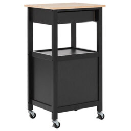 Wyld And Coco Essentials Kitchen Trolley Black With Light Rubberwood Top Drawer And Cabinet 60 X 48 X 91 Cm - thumbnail 7