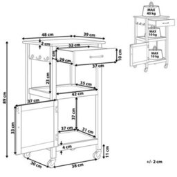 Wyld And Coco Essentials Kitchen Trolley Black With Light Rubberwood Top Drawer And Cabinet 60 X 48 X 91 Cm - thumbnail 4