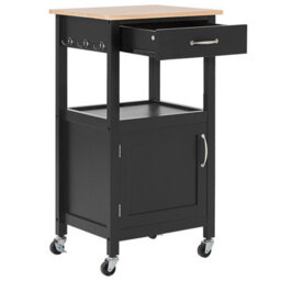 Wyld And Coco Essentials Kitchen Trolley Black With Light Rubberwood Top Drawer And Cabinet 60 X 48 X 91 Cm - thumbnail 5