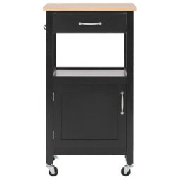 Wyld And Coco Essentials Kitchen Trolley Black With Light Rubberwood Top Drawer And Cabinet 60 X 48 X 91 Cm - thumbnail 1