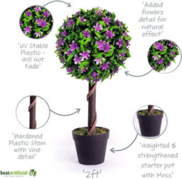 Best Artificial 2Ft / 60Cm Purple Lily Ball Tree Plant Garden Office Conservatory Tropical Indoor Outdoor - thumbnail 4