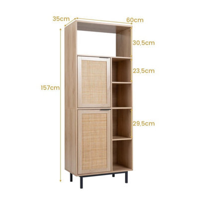 Kitchen Floor Cabinet With Adjustable Shelves Anti-Tip 5-Cube Rattan Bookcase - image 1