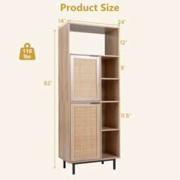 Kitchen Floor Cabinet With Adjustable Shelves Anti-Tip 5-Cube Rattan Bookcase - thumbnail 2