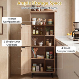 Kitchen Floor Cabinet With Adjustable Shelves Anti-Tip 5-Cube Rattan Bookcase - thumbnail 5