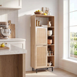 Kitchen Floor Cabinet With Adjustable Shelves Anti-Tip 5-Cube Rattan Bookcase - thumbnail 4