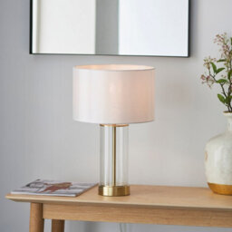 Luminosa Lighting Luminosa Lessina Base & Shade Table Lamp, Satin Brass Plate, Glass, Vintage White Fabric - thumbnail 4