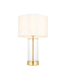 Luminosa Lighting Luminosa Lessina Base & Shade Table Lamp, Satin Brass Plate, Glass, Vintage White Fabric