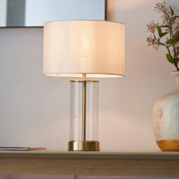 Luminosa Lighting Luminosa Lessina Base & Shade Table Lamp, Satin Brass Plate, Glass, Vintage White Fabric - thumbnail 5