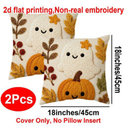 Amorly 2Pack Rustic Halloween Cushion Covers,2D Printed Pumpkin Pillow Cases 45X45Cm,autumn Sofa&bedroom Home Decor,cover Only, No Insert - thumbnail 3