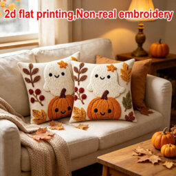 Amorly 2Pack Rustic Halloween Cushion Covers,2D Printed Pumpkin Pillow Cases 45X45Cm,autumn Sofa&bedroom Home Decor,cover Only, No Insert - thumbnail 7