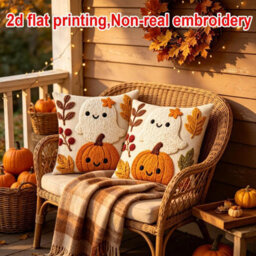 Amorly 2Pack Rustic Halloween Cushion Covers,2D Printed Pumpkin Pillow Cases 45X45Cm,autumn Sofa&bedroom Home Decor,cover Only, No Insert - thumbnail 6