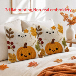 Amorly 2Pack Rustic Halloween Cushion Covers,2D Printed Pumpkin Pillow Cases 45X45Cm,autumn Sofa&bedroom Home Decor,cover Only, No Insert - thumbnail 5