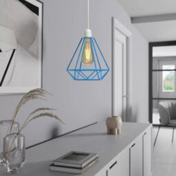 Industrial Diamond Light Bulb Cage Blue Metal Lampshade For Loft Pendant Or Ceiling Light - thumbnail 5