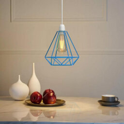 Industrial Diamond Light Bulb Cage Blue Metal Lampshade For Loft Pendant Or Ceiling Light - thumbnail 2