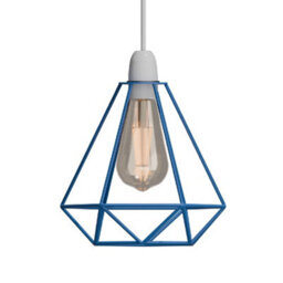Industrial Diamond Light Bulb Cage Blue Metal Lampshade For Loft Pendant Or Ceiling Light
