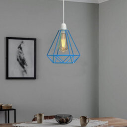 Industrial Diamond Light Bulb Cage Blue Metal Lampshade For Loft Pendant Or Ceiling Light - thumbnail 4