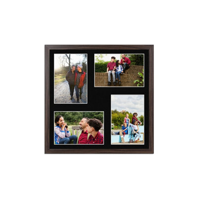 AK Frames 12X12 Walnut Sleek Multi Photo Frame With Black Mount - Holds 4 Apertures (4X) 6X4 Photos - image 1