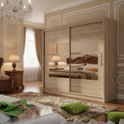 Bega Iii 180Cm Sliding Wardrobe With Optional Led Rgb Laminated Board Aluminium Tracks Self Assembly Bedroom Storage Sonoma - thumbnail 2