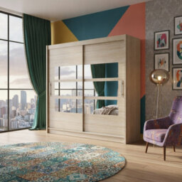 Bega Iii 180Cm Sliding Wardrobe With Optional Led Rgb Laminated Board Aluminium Tracks Self Assembly Bedroom Storage Sonoma