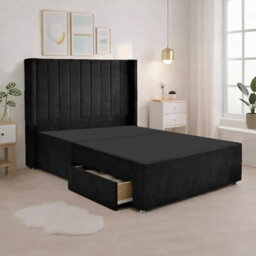 Luxury Black Plush Milan Small Double Bed Frame With Mattress 54 Inches Wingback Headboard 2 Footend Storage Drawers - thumbnail 5