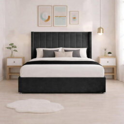 Luxury Black Plush Milan Small Double Bed Frame With Mattress 54 Inches Wingback Headboard 2 Footend Storage Drawers - thumbnail 4