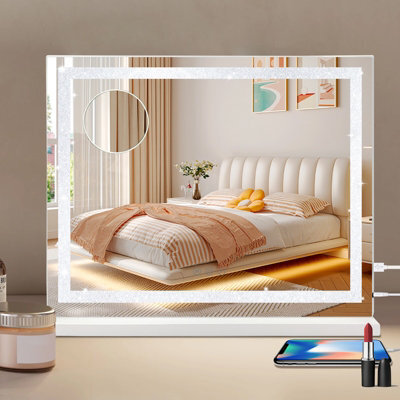 Inmtfei Hollywood Vanity Makeup Mirror, Crystal Led Strip, 3 Colour Modes, 5X Magnifier, Usb Charging, 58X46Cm - image 1