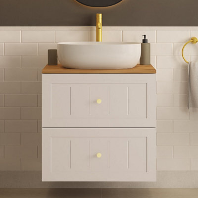 Heze Furniture Gusto Scandi Style 2 Drawer Wall Cabinet Vanity Unit With Worktop 60Cm Cashmere - image 1