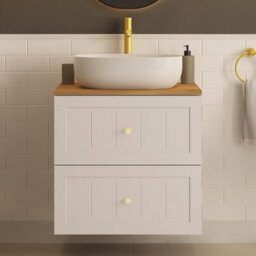 Heze Furniture Gusto Scandi Style 2 Drawer Wall Cabinet Vanity Unit With Worktop 60Cm Cashmere - thumbnail 1