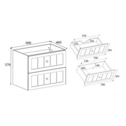 Heze Furniture Gusto Scandi Style 2 Drawer Wall Cabinet Vanity Unit With Worktop 60Cm Cashmere - thumbnail 8