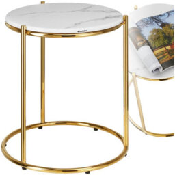 Tectake Side Table Ellsa - Marble Top, Steel Frame, Elegant Design Per Piece White/gold - thumbnail 1