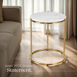 Tectake Side Table Ellsa - Marble Top, Steel Frame, Elegant Design Per Piece White/gold - thumbnail 7