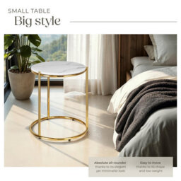 Tectake Side Table Ellsa - Marble Top, Steel Frame, Elegant Design Per Piece White/gold - thumbnail 3