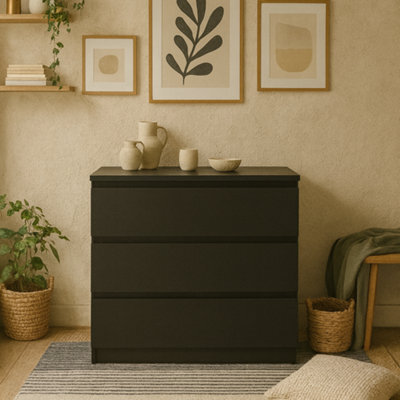 Wyld Haus Budapest Matt Black 3-Drawer Wooden Chest Compact Modern Dresser - image 1